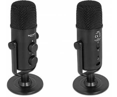 Delock Multifunktionales Doppelkapsel USB Mikrofonas mit 3,5 mm Klinken Kopfhöreranschluss und Lautstärkeregler + Quick-Mute Funktion