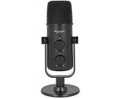 Delock Multifunktionales Doppelkapsel USB Mikrofonas mit 3,5 mm Klinken Kopfhöreranschluss und Lautstärkeregler + Quick-Mute Funktion