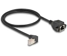 Delock Netzwerk Verlängerungskabel S/FTP RJ45 Stecker 90° gewinkelt zu RJ45 Einbaubuchse Cat.6A 0,5 m juodas