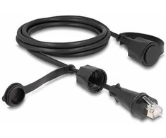 Delock Netzwerkkabel RJ45 Stecker zu RJ45 Stecker Cat.6 STP mit Verschlusskappe Outdoor IP68 staub- und wasserdicht juodas 2 m