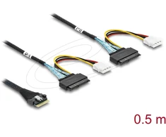 Delock PCIe 4.0 Kabelis Slim SAS SFF-8654 8i zu 2 x U.2 SFF-8639 Buchse + Stromanschluss 0,5 m