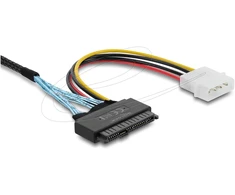 Delock PCIe 4.0 Kabelis Slim SAS SFF-8654 8i zu 2 x U.2 SFF-8639 Buchse + Stromanschluss 0,5 m