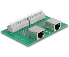 Delock RJ45 2 x Buchse zu 2 x Terminalblock mit Drucktaster für Hutschiene