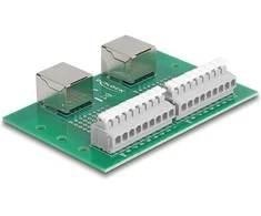 Delock RJ45 2 x Buchse zu 2 x Terminalblock mit Drucktaster für Hutschiene