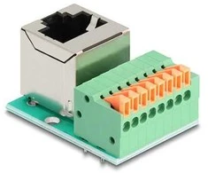 Delock RJ45 Buchse 90° gewinkelt zu Terminalblock mit Drucktaster Cat.5e