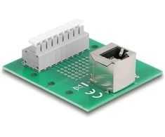 Delock RJ45 Buchse zu Terminalblock mit Drucktaster für Hutschiene gewinkelt
