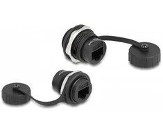 DeLock RJ45 Cat.6 Einbaubuchse mit Verschlusskappe IP67 staub- und wasserdicht