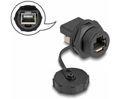 DeLock RJ45 Cat.6A Kupplung mit Verschlusskappe zum Einbau IP67 staub- und wasserdicht