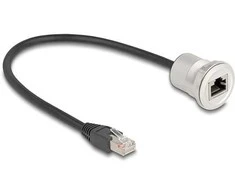 Delock RJ45 Einbaubuchse mit Kabelpeitsche Stecker Cat.5e STP 30 cm Aliuminio