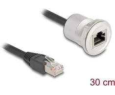 Delock RJ45 Einbaubuchse mit Kabelpeitsche Stecker Cat.5e STP 30 cm Aliuminio