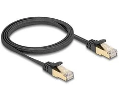 Delock RJ45 Flachband Netzwerkkabel mit Geflechtmantel Cat.6A U/FTP Stecker zu Stecker 1 m juodas