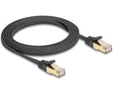 Delock RJ45 Flachband Netzwerkkabel mit Geflechtmantel Cat.6A U/FTP Stecker zu Stecker 2 m juodas