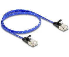 Delock RJ45 Flachband Netzwerkkabel mit Geflechtmantel Cat.6A U/FTP 0,5 m blau