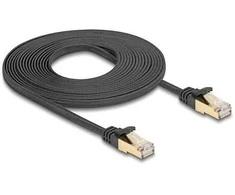 Delock RJ45 Flachband Netzwerkkabel mit Geflechtmantel Cat.6A U/FTP Stecker zu Stecker 5 m juodas