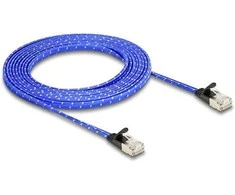 Delock RJ45 Flachband Netzwerkkabel mit Geflechtmantel Cat.6A U/FTP 3 m blau