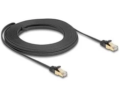 Delock RJ45 Flachband Netzwerkkabel mit Geflechtmantel Cat.6A U/FTP Stecker zu Stecker 10 m juodas