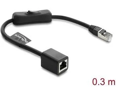 Delock RJ45 Kabelis Stecker zu Buchse mit Schalter Cat.6 F/UTP 0,3 m - Netzwerkschaltung juodas