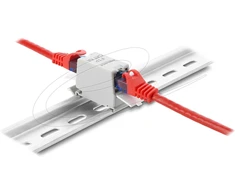 Delock RJ45 jungtis Cat.6A lizdas į lizdą su apsauga nuo dulkių montavimui ant bėgelio ekranuota juoda / balta