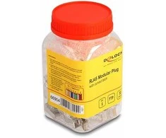 Delock RJ45 Modularer Stecker mit gebogener Rastnase Cat.6 und Knickschutztülle 50er Set