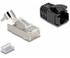 Delock RJ45 Modularer Stecker mit Zugentlastung Cat.8.1 und Knickschutztülle 25er Set