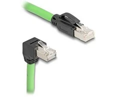 Delock RJ45 Netzwerkkabel Cat.6A Stecker zu Stecker unten gewinkelt SF/UTP schleppkettentauglich PUR (TPU) 1 m grün