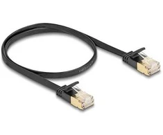 Delock RJ45 Netzwerkkabel Cat.6A Stecker zu Stecker mit robuster Rastnase und Cat.7 Rohflachbandkabel U/FTP 0,5 m juodas