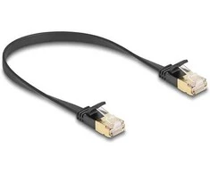 Delock RJ45 Netzwerkkabel Cat.6A Stecker zu Stecker mit robuster Rastnase und Cat.7 Rohflachbandkabel U/FTP 0,3 m juodas