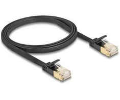 Delock RJ45 Netzwerkkabel Cat.6A Stecker zu Stecker mit robuster Rastnase und Cat.7 Rohflachbandkabel U/FTP 1 m juodas
