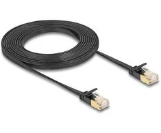 Delock RJ45 Netzwerkkabel Cat.6A Stecker zu Stecker mit robuster Rastnase und Cat.7 Rohflachbandkabel U/FTP 3 m juodas