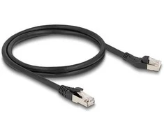 Delock RJ45 Netzwerkkabel Cat.8.1 S/FTP Stecker 45° nach links gewinkelt zu Stecker gerade bis 40 Gbps 1 m juodas