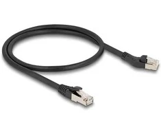 Delock RJ45 Netzwerkkabel Cat.8.1 S/FTP Stecker 45° nach links gewinkelt zu Stecker gerade bis 40 Gbps 0,5 m juodas