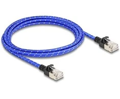 Delock RJ45 Netzwerkkabel mit Geflechtmantel Cat.6A U/FTP Slim 2 m blau