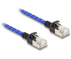 Delock RJ45 Netzwerkkabel mit Geflechtmantel Cat.6A U/FTP Slim 1 m blau