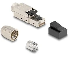 Delock RJ45 Stecker feldkonfektionierbar Cat.6A mit Kabelverschraubung und Staubschutz werkzeugfrei