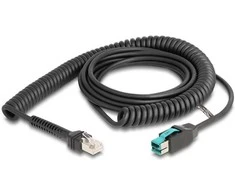 Delock Spiralkabel RJ50 Stecker zu PoweredUSB Stecker 12 V 3 m juodas