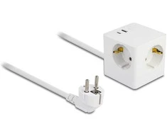 Delock Steckdosenwürfel mit Verlängerungskabel 3-fach mit Kindersicherung und USB PD 3.0 Ladegerät 20 W, 1,5 m Kabelis, baltas