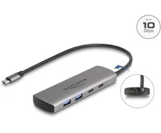 DELOCK USB 10 Gbps 2 Port USB Typ-A + 2 Port USB Type-C Hub mit USB Type-C Anschluss und zustzlicher Strombuchse