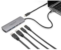 DELOCK USB 10 Gbps 2 Port USB Typ-A + 2 Port USB Type-C Hub mit USB Type-C Anschluss und zustzlicher Strombuchse