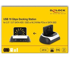 Doko stotelė Delock USB 10 Gbps Doko stotelė dla 2.5? / 3.5? SATA HDD / SSD lub M.2 NVME PCIE lub SATA SSD su wentylatorem (64280)