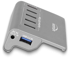 USB ŠAKOTUVAS Delock DeLOCK USB 10 Gbps šakotuvas su 4 USB A tipo prievadais + 1 greito įkrovimo prievadu, USB šakotuvas (pilkas, su maitinimo šaltiniu)