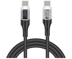 DELOCK USB 2.0 Daten- und Schnellladekabel USB Type-C Stecker zu Stecker PD 3.0 100 W mit Leistungsanzeige transparent 2m