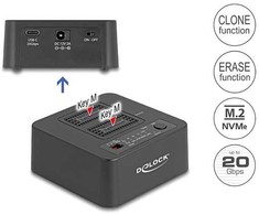 Doko stotelė Delock USB 20 Gbps doko stotelė dla 2 x M.2 NVMe PCIe SSD su funkcija klonowania i usuwania