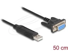 Delock USB 2.0 zu Seriell RS-232 Adapteris Sub-D 9 Buchse mit Schrauben kompaktem Steckergehäuse 50 cm FTDI