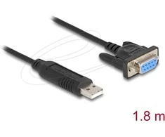 Delock USB 2.0 zu Seriell RS-232 Adapteris Sub-D 9 Buchse mit Schrauben kompaktem Steckergehäuse 1,8 m FTDI