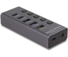 HUB USB Delock USB 5 Gbps Hub su 2 x USB Typ-A i 2 x USB Type-C™ gniazdo i 1 x port szybkiego ładowania + przełącznik
