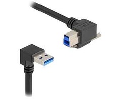 Delock USB 5 Gbps Kabelis USB Typ-A Stecker 90° nach unten gewinkelt zu USB Typ-B Stecker mit Schraube 90° nach rechts gewinkelt 1 m juodas