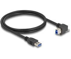 Delock USB 5 Gbps Kabelis USB Typ-A Stecker gerade zu USB Typ-B Stecker mit Schraube 90° nach rechts gewinkelt 1 m juodas