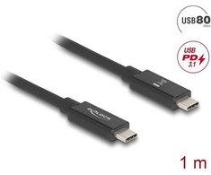 Delock USB 80 Gbps kabelis USB C tipo kištukas į kištuką, 16K 60 Hz PD 3.1 240 W E-Marker bendraašis, 1 m, juodas