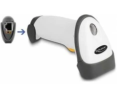 Skeneris Delock USB Barcode Scanner 1D su kablem połączeniowym i laikikliu - lazerinis - šviesiai pilkas