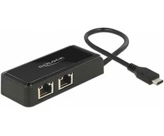 DeLock USB-C > 2x Gigabit LAN (ST-BU) Adapteris Juodas